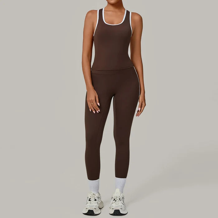 SPARK Color Block Naked-feel Fit Yoga Fitness Two-piece Set TF7709