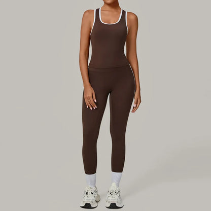 SPARK Color Block Naked-feel Fit Yoga Fitness Two-piece Set TF7709