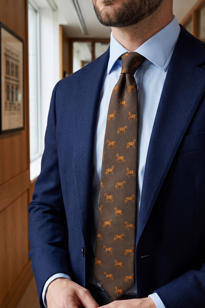 Stallion Deep Green tie with striking stallion print, perfect for weddings, formal events, and office wear.