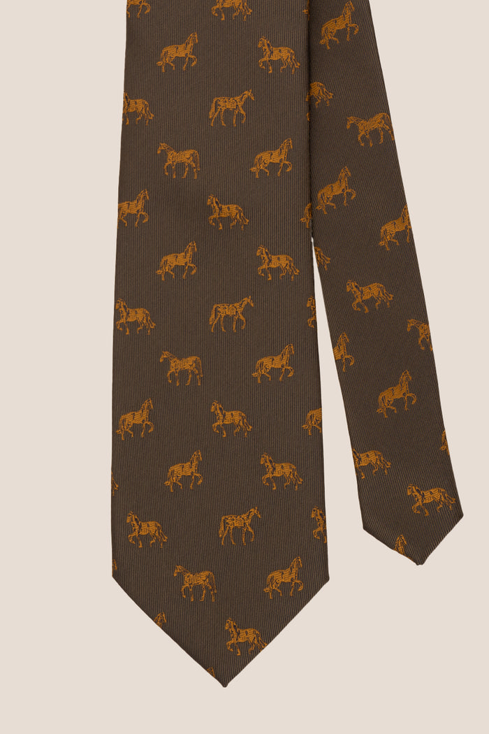 Stallion Deep Green tie with striking stallion print, perfect for weddings, formal events, and office wear.