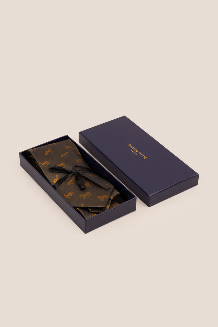 Stallion Deep Green tie with striking stallion print, perfect for weddings, formal events, and office wear.