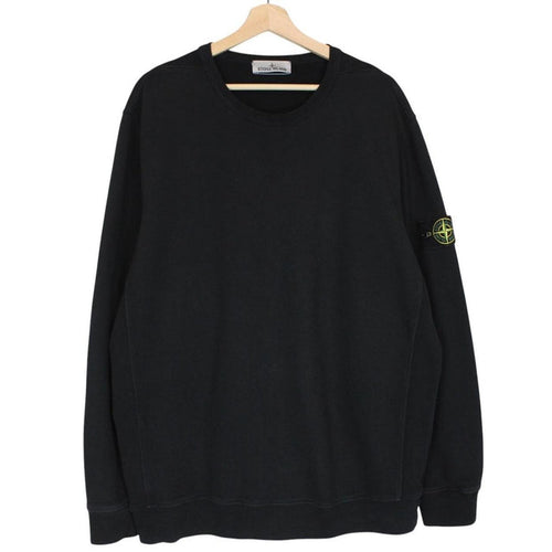 Stone Island black cotton sweatshirt with embroidered compass logo and ribbed cuffs.