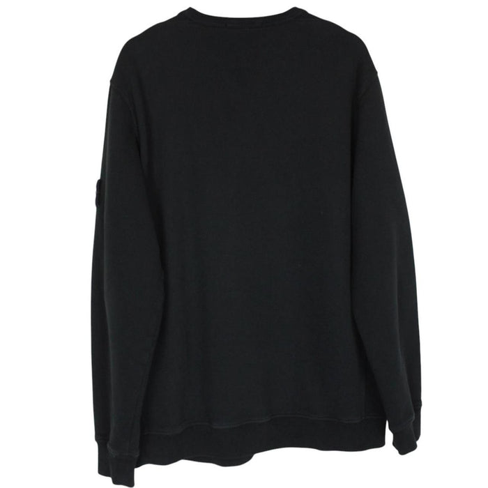 Stone Island black cotton sweatshirt with embroidered compass logo and ribbed cuffs.