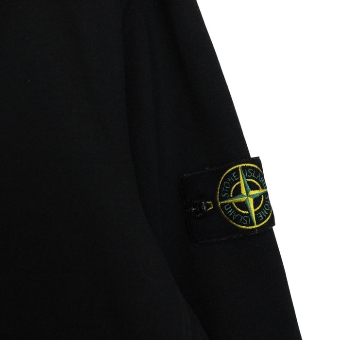 Stone Island black cotton sweatshirt with embroidered compass logo and ribbed cuffs.