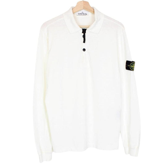 Stone Island SS 2017 White Long Sleeve Collared Cotton T-Shirt