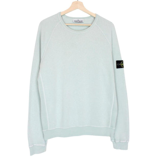 Stone Island mint green cotton sweatshirt with logo patch and ribbed cuffs.