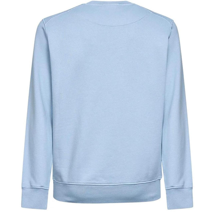 Stone Island blue cotton crew neck sweatshirt with embroidered compass logo and tags.