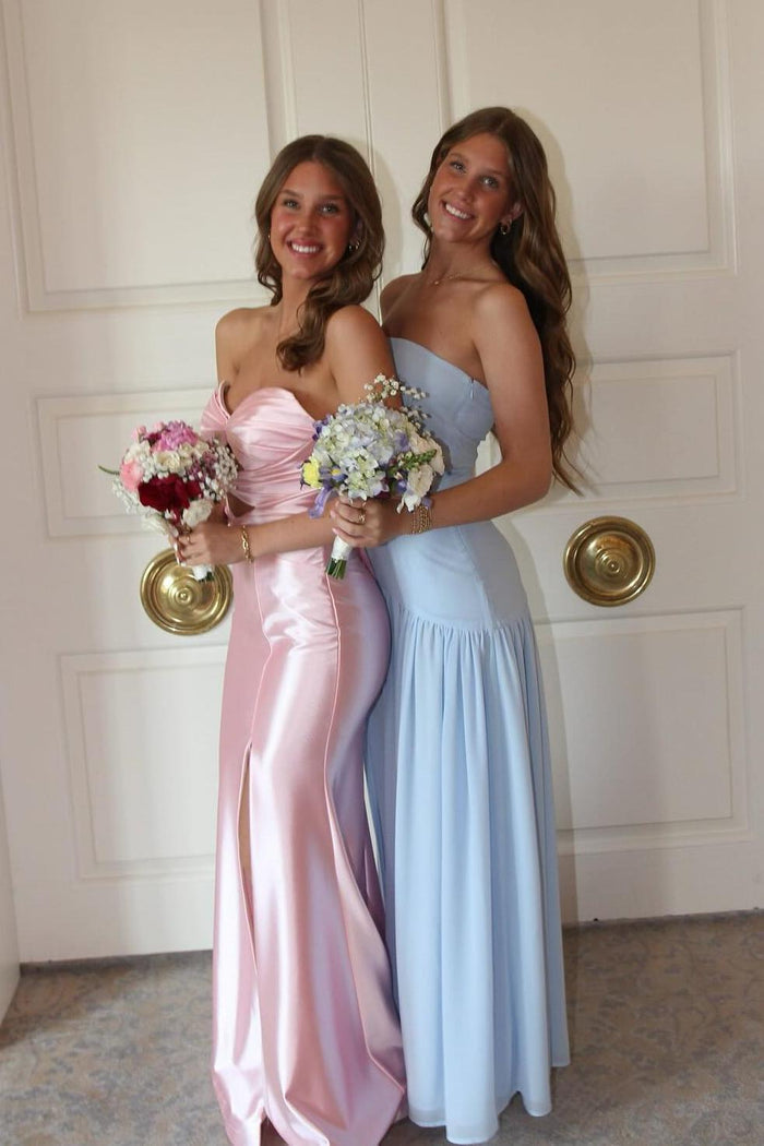 Strapless Light Blue Chiffon Long Maxi Dress