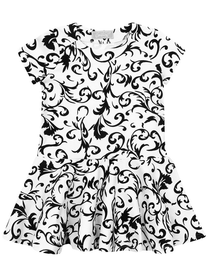 Kids Couture x Mia Belle Girls White Black Velvet Brocade Vine Dress