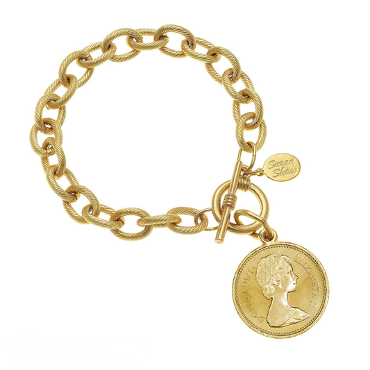 Susan Shaw Gold Medium Quenn Coin Gold Chain Bracelet
