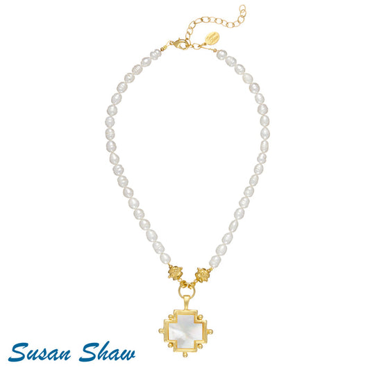 Susan Shaw Mother of Pearl Cross Necklace on Pearl