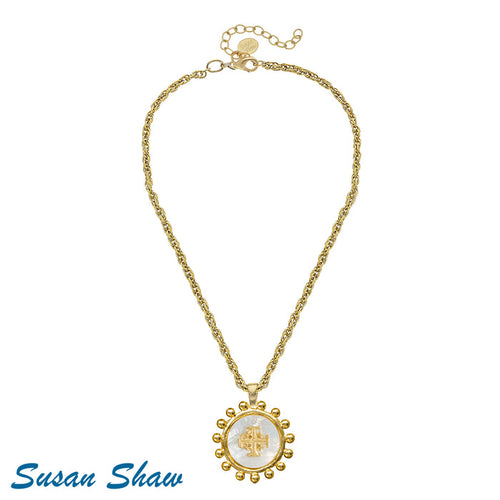 Susan Shaw Mother of Pearl Jerusalem Cross Necklace on Chain