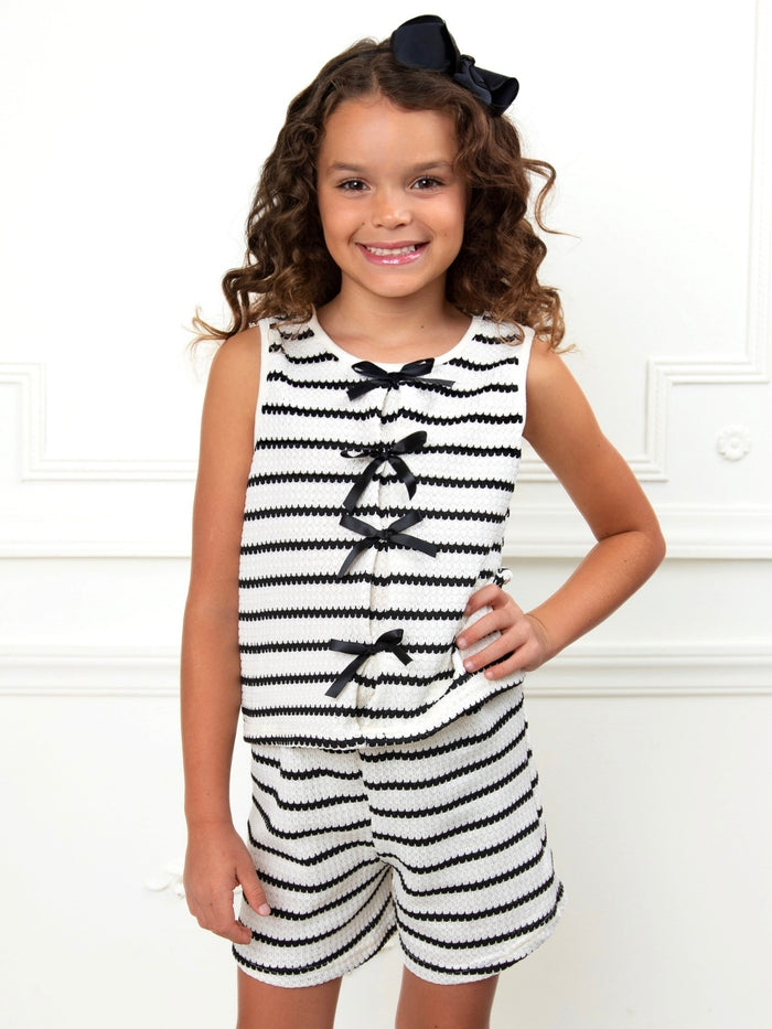 Black and ivory striped girls short set for everyday wear