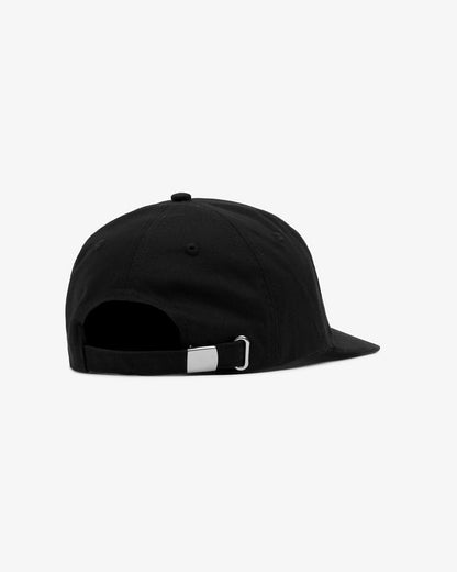 A back view of The Caddy Cap in black, placed against a white background. The image highlights the adjustable strap with a metal buckle.