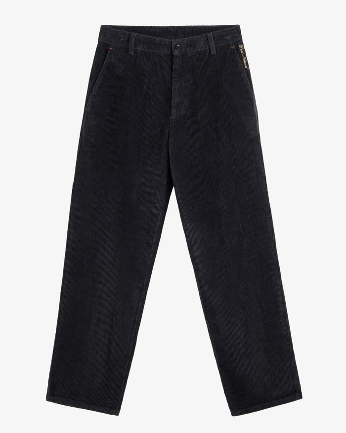 A front view of The CÔTELÉ Corduroy Straight Pants in anthracite grey, laid flat on a light background. The image highlights the straight leg fit, the corduroy texture, and the c'est normal logo stitching at the left hip.