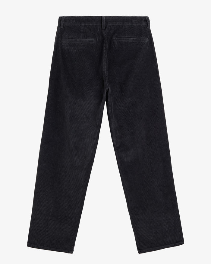 A back view of The CÔTELÉ Corduroy Straight Pants in anthracite grey, laid flat on a white background. The image highlights the straight leg, belt loops, and two rear pockets.