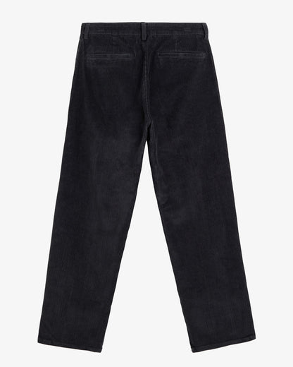 A back view of The CÔTELÉ Corduroy Straight Pants in anthracite grey, laid flat on a white background. The image highlights the straight leg, belt loops, and two rear pockets.