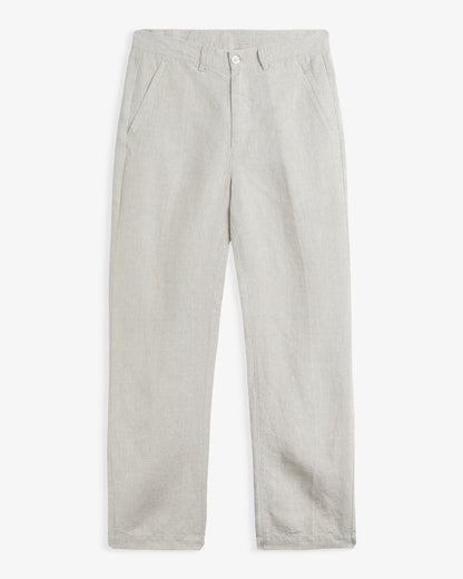 The Daily Linen Trouser in natural — front view showing the straight leg silhouette