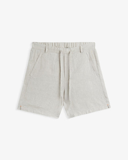 The Holiday Linen Short in natural — front view against a white background