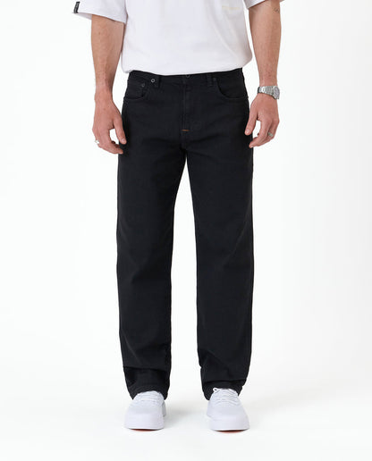 The Jeans Relaxed Straight Fit in jet black — front view against a white background