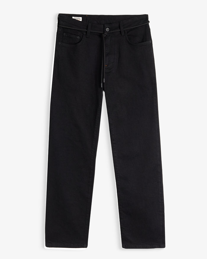 The Jeans Relaxed Straight Fit in Jet Black — front view showing the straight leg silhouette