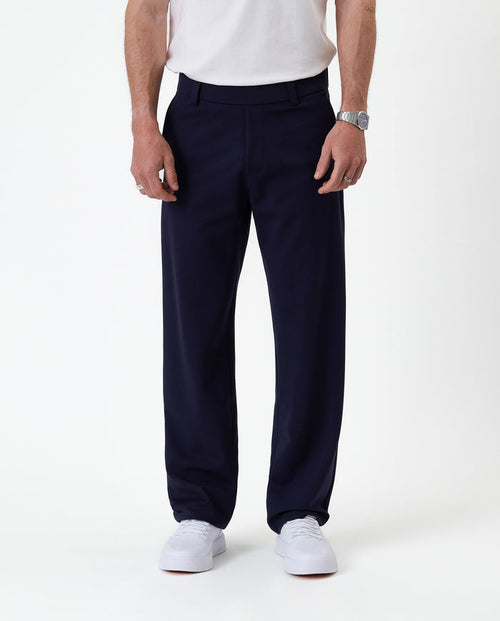 The Proper Pant Relaxed Straight Fit in navy — front view showing the straight leg silhouette