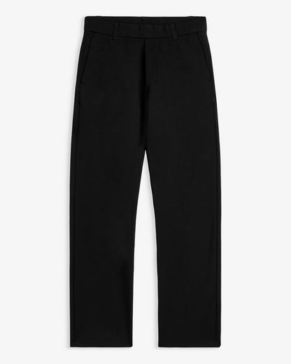 The Proper Pant Relaxed Straight Fit in black — laid flat without drawcords.