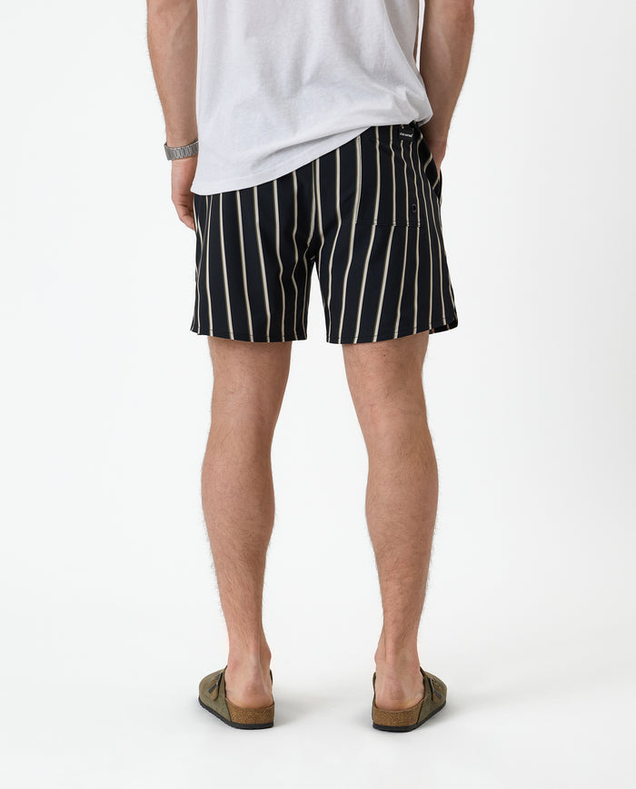 The Shorts in Noir Stripe — back view showing the vertical stripe pattern