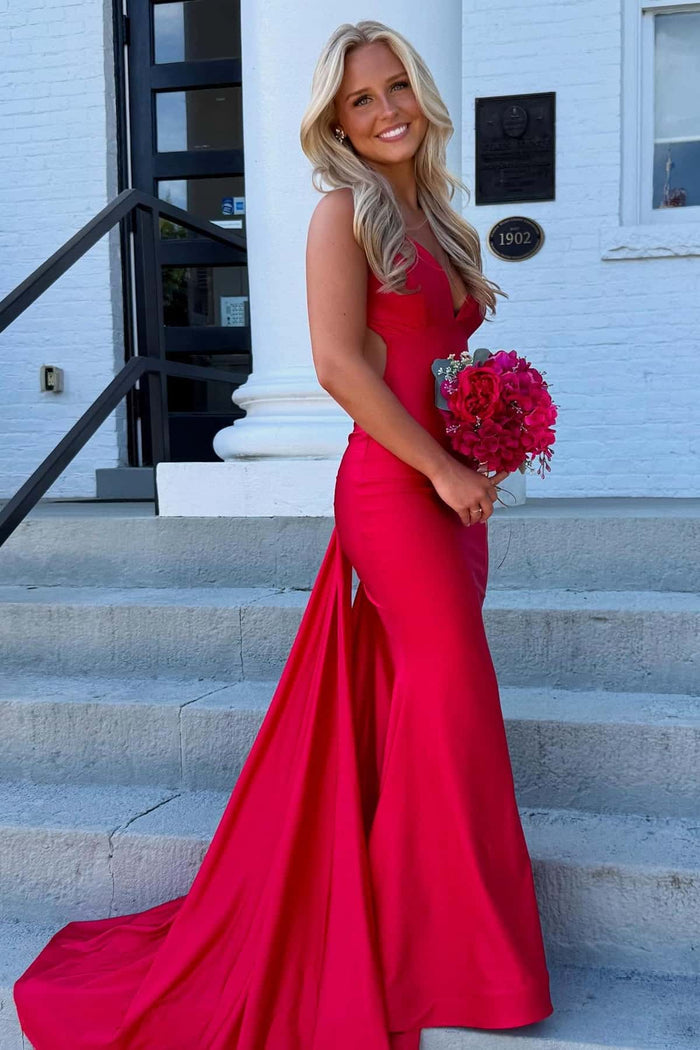 V-neck Yellow Mermaid Long Dress with Train