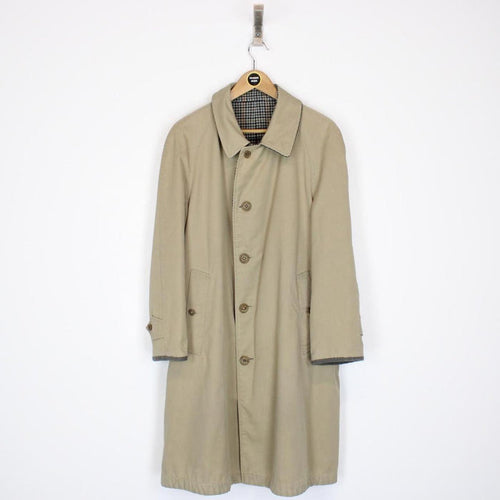 Vintage 80s Burberry Beige and Green Single Breasted Reversible Trench Coat