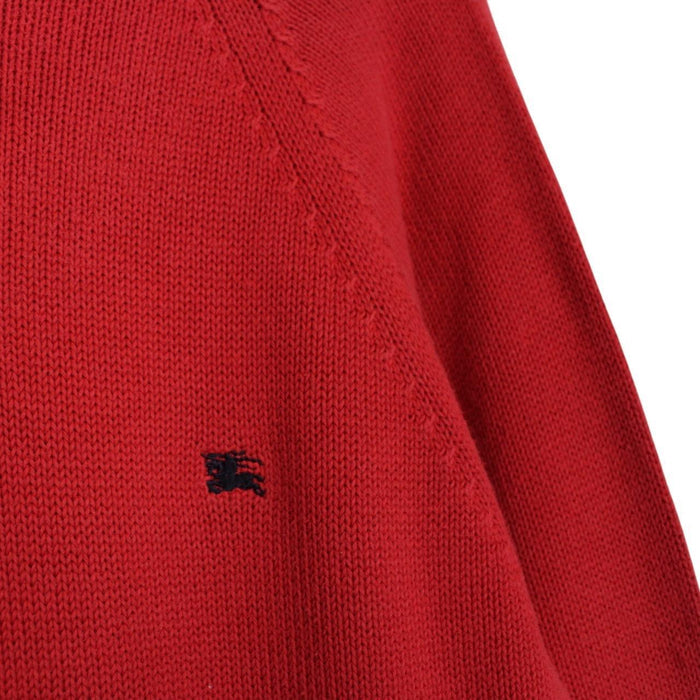 Vintage Burberry London Red Cotton Knit 1/4 Zip Jumper