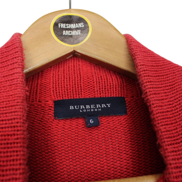 Vintage Burberry London Red Cotton Knit 1/4 Zip Jumper