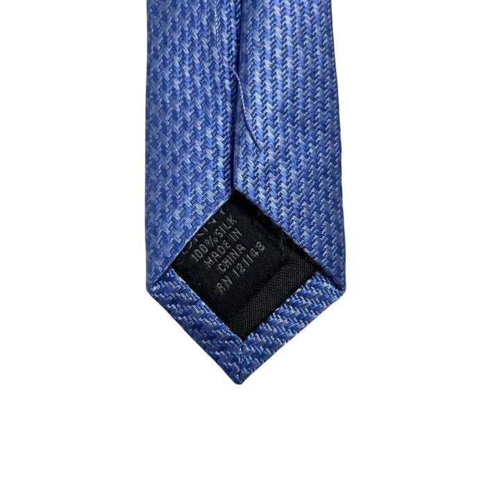 DKNY blue silk tie with subtle sheen and classic design.