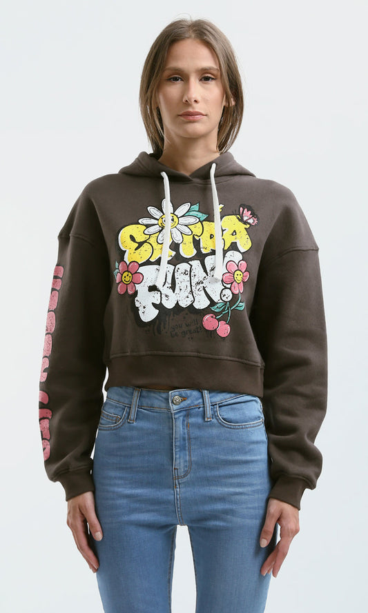 Women's Espresso Graphic Cropped Hoodie - 0179918