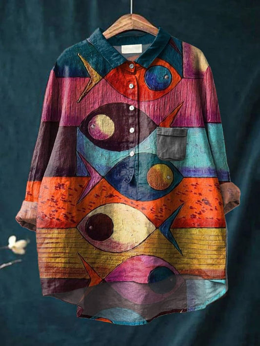 Women's Fish Animals Art Print Casual Cotton Shirt