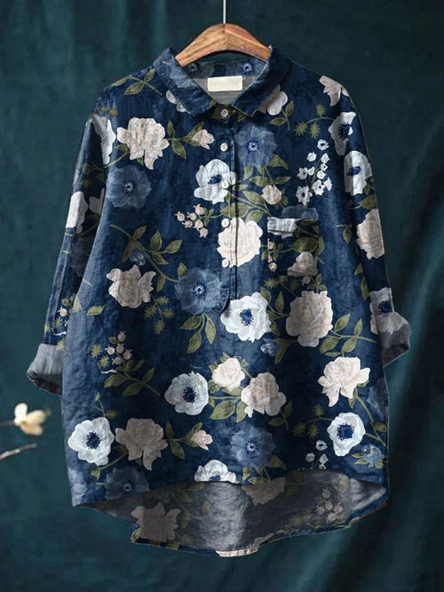 Women's Floral Art Print Casual Cotton Shirt