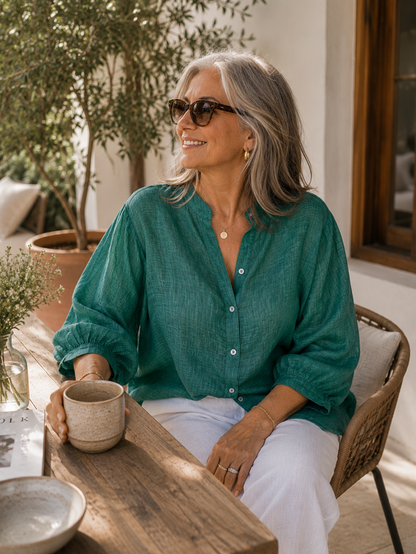 Worthier Aurora Emerald Linen Button Shirt