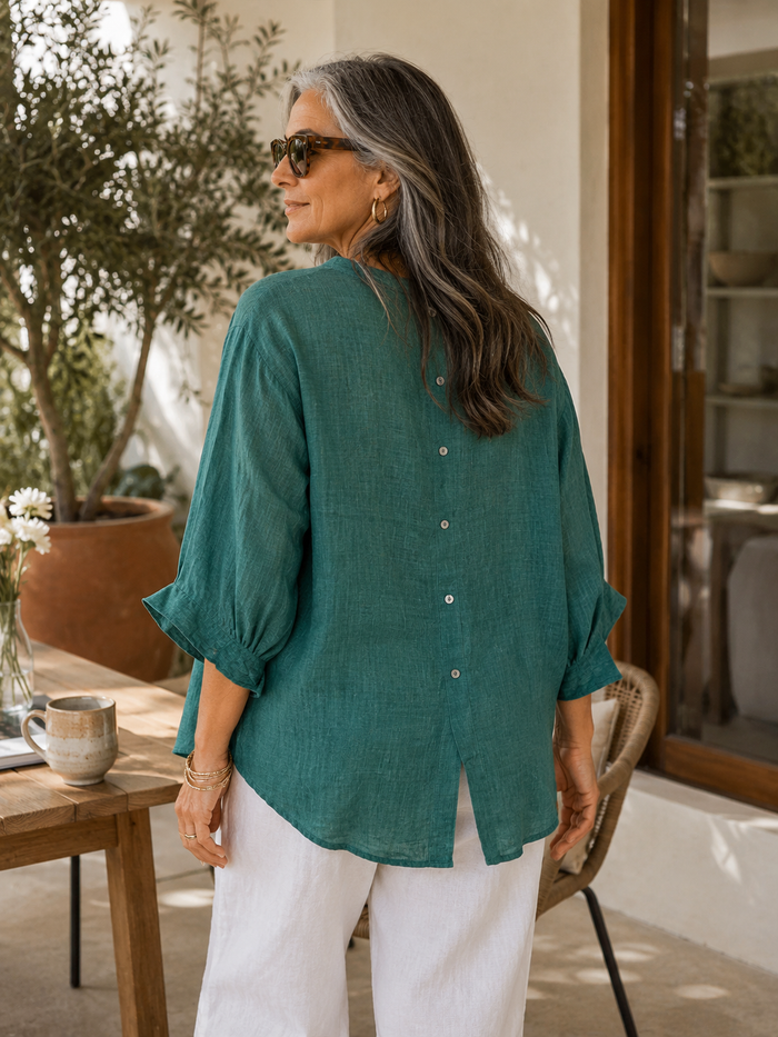 Worthier Aurora Emerald Linen Button Shirt