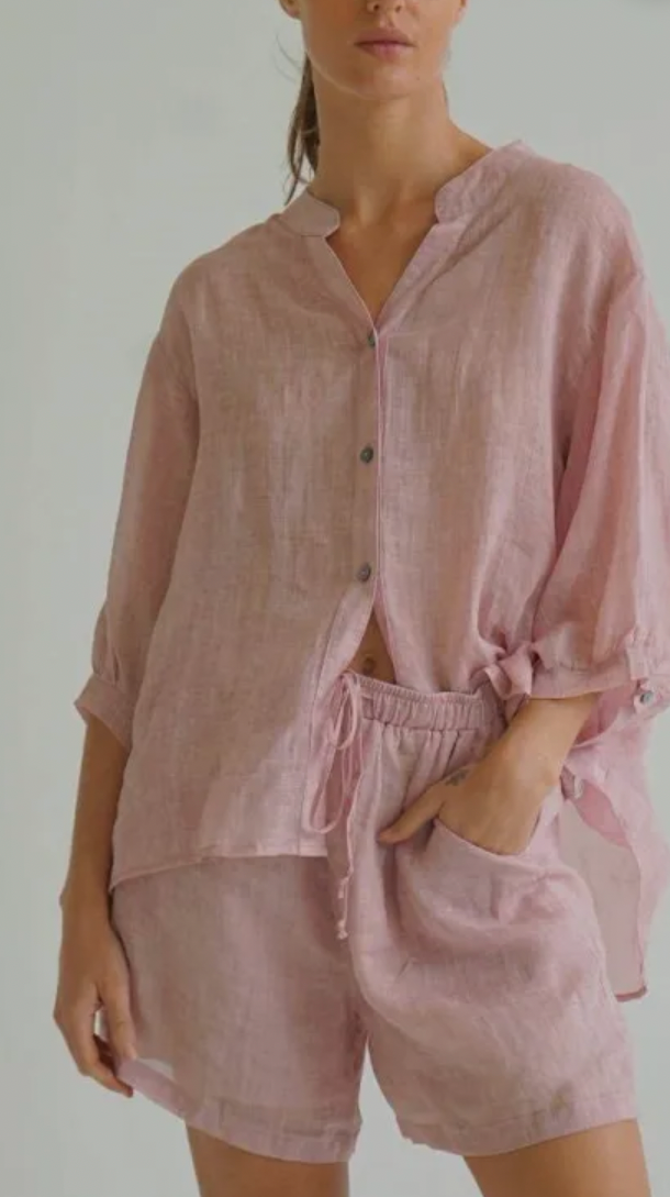 Worthier Eden Linen Shorts Rose Gold