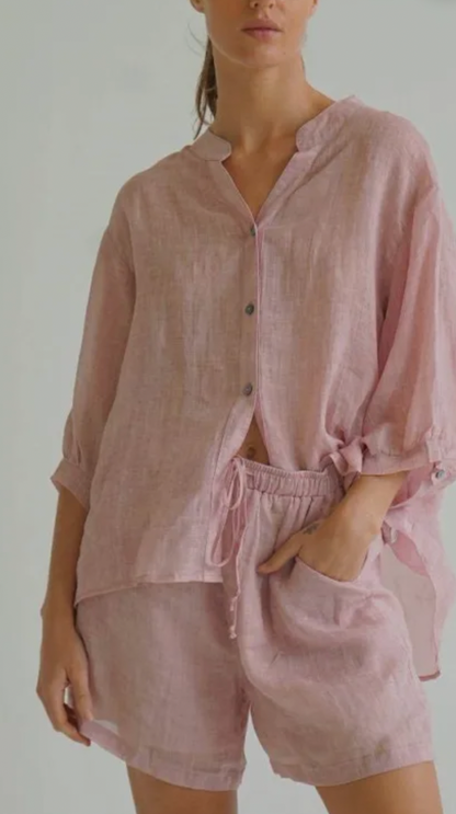 Worthier Eden Linen Shorts Rose Gold