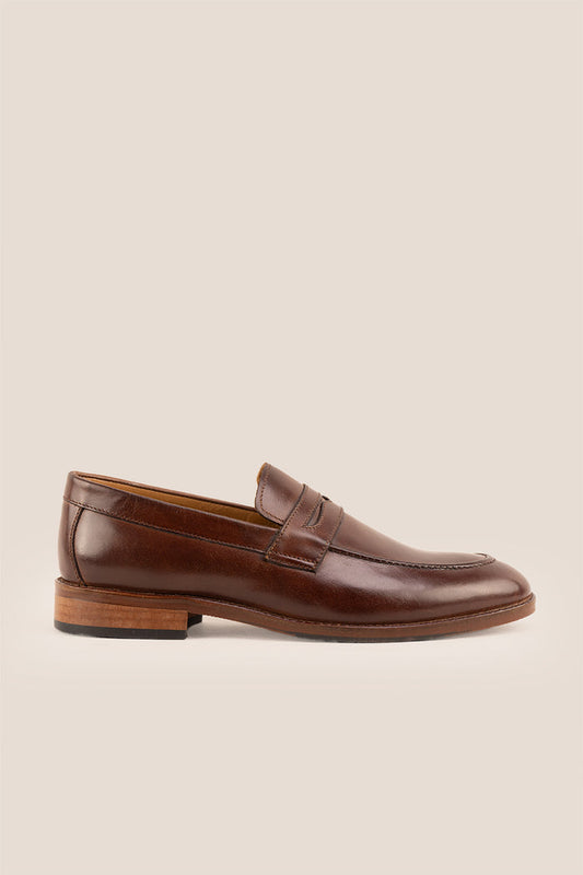 Wyatt brown leather loafers for men crafted from crust leather, perfect for casual and semi-formal wear with a timeless, classic silhouette.