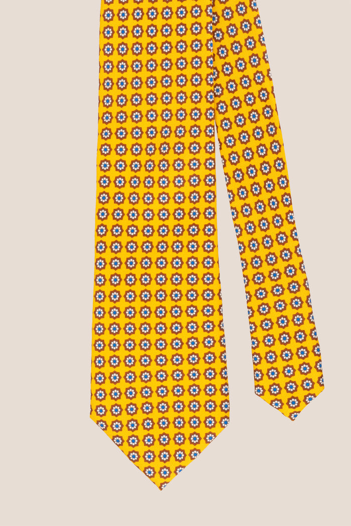 Yellow Floral Print Silk Tie with elegant design, adding sophistication and luxury to formal occasions.