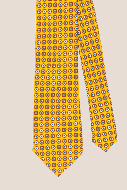 Yellow Floral Print Silk Tie with elegant design, adding sophistication and luxury to formal occasions.