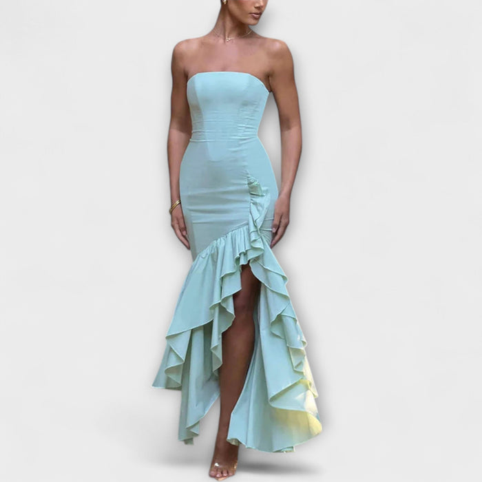 Zuri - Off-Shoulder Slim Fit Maxi Dress with Asymmetrical Hem